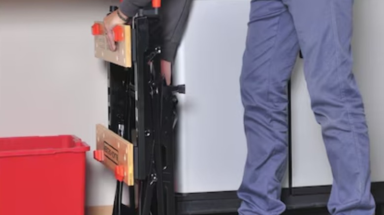 Black+Decker work table folded down for storage