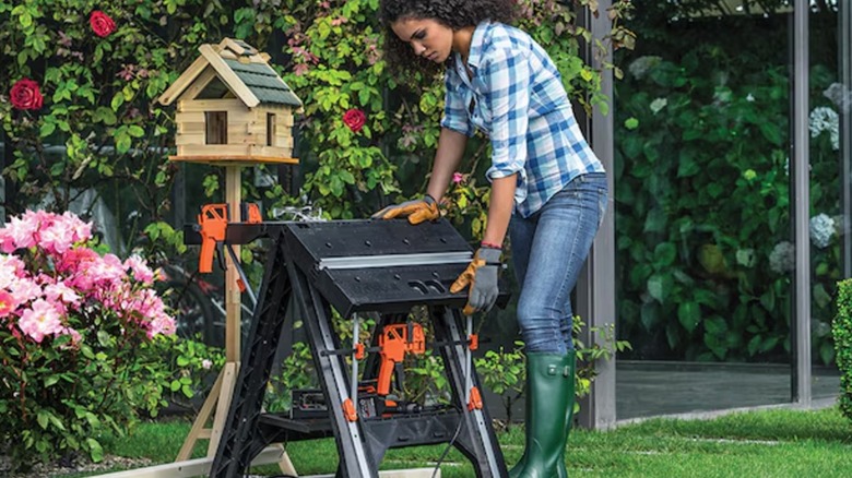 working in the yard with Worx folding table