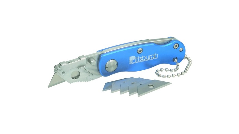 A blue Pittsburgh mini utility knife.