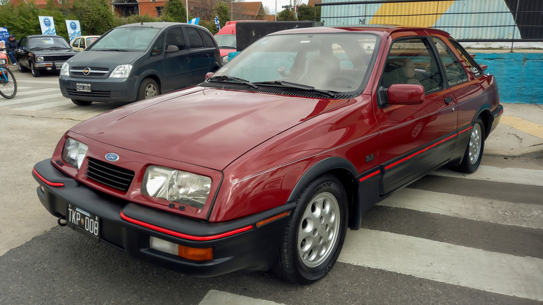 A 1980s Ford Sierra in red color