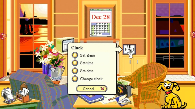 microsoft bob running on a PC showing the clock options