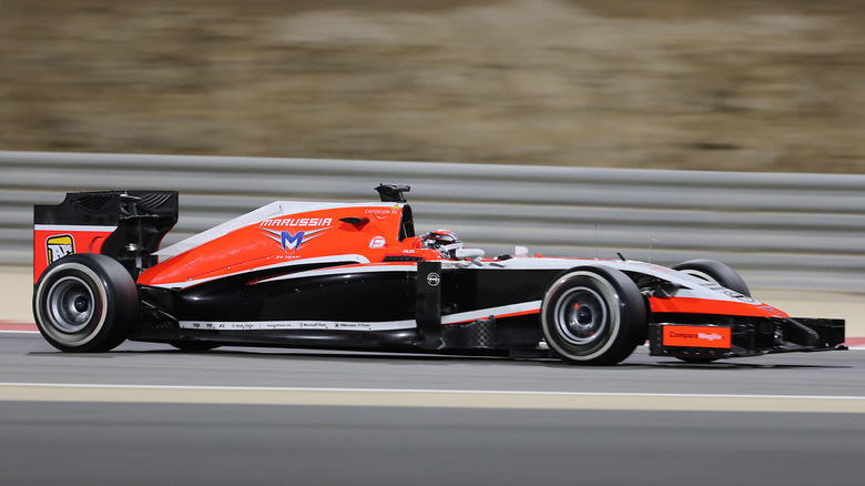 Jules Bianchi driving a Marussia Formula One car at the Bahrain Grand Prix in 2014