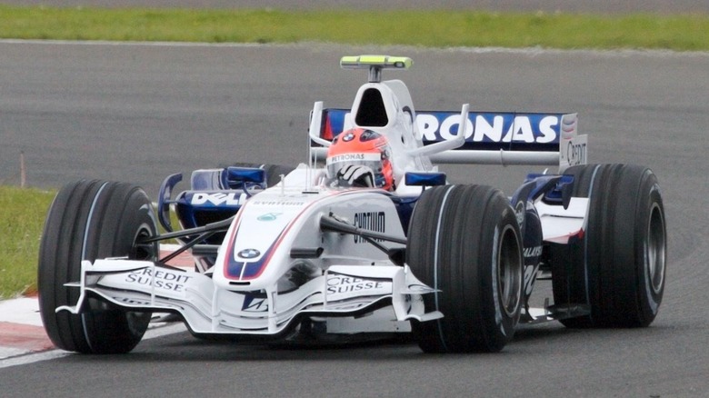 Robert Kubica driving the BMW Sauber Formula One car at the British Grand Prix in 2007