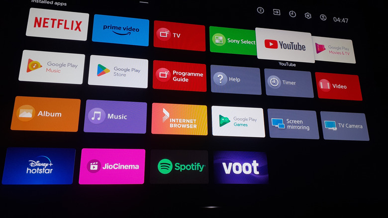 A smart TV screen showing all of the installed apps
