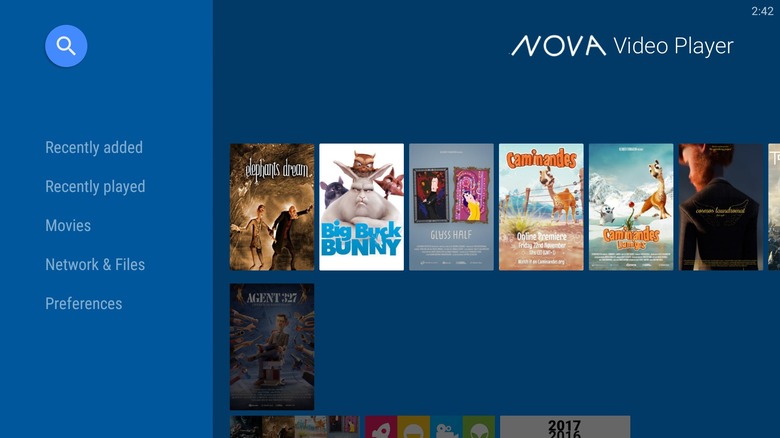 Image showing the user interface of the NOVA Video Player on a smart TV