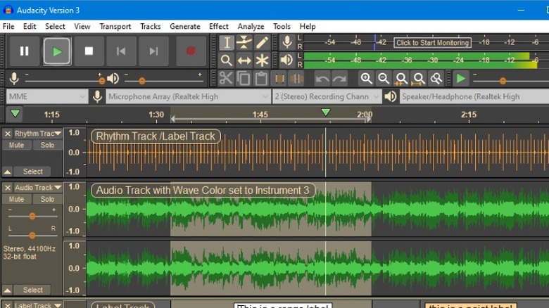 Audacity opened with tracks 