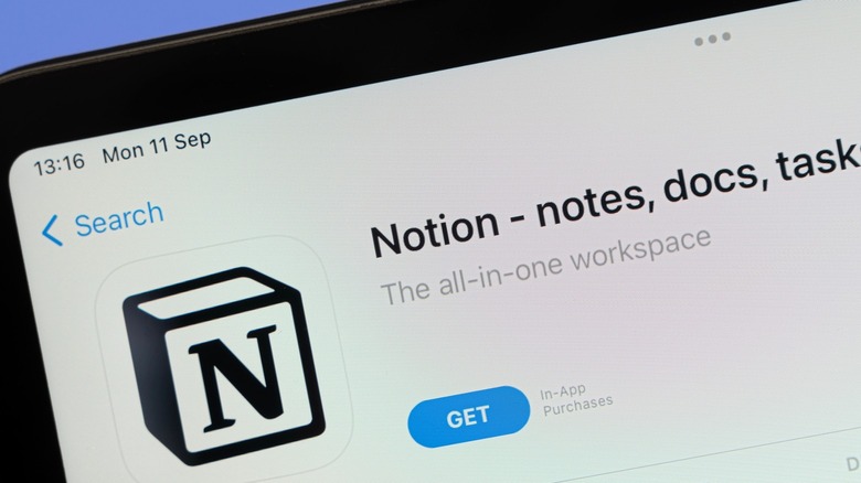 Notion app on an ipad