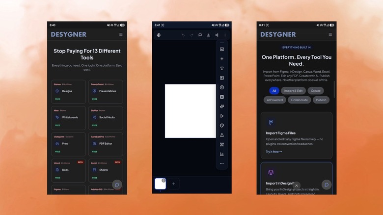 Features of Desygner application on Android