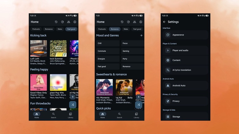 The user interface of the Meld music player
