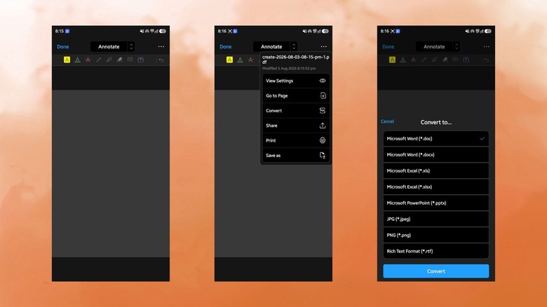 PDFGear interface on an Android smartphone