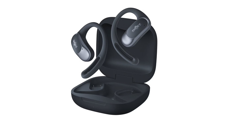 Shokz OpenFit Air Open-Ear True Wireless Earbuds and charging case.