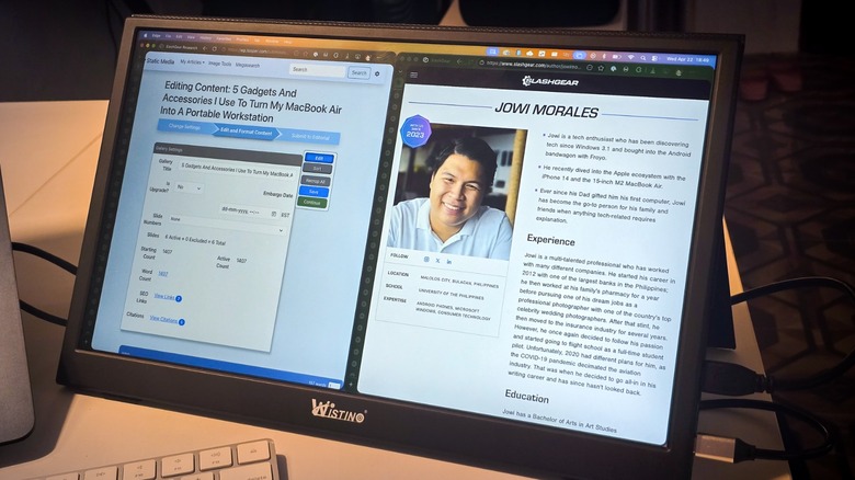 the writer's portable monitor attached to their MacBook Air