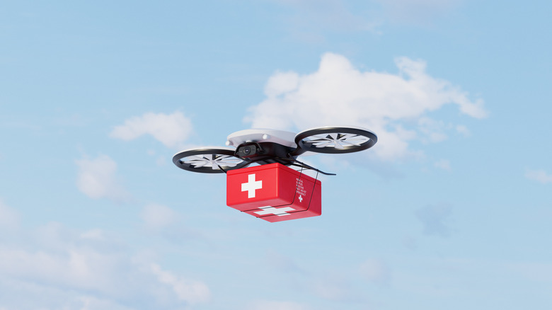 A concept image of a drone delivering medical supplies