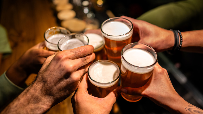 Friends toasting beers