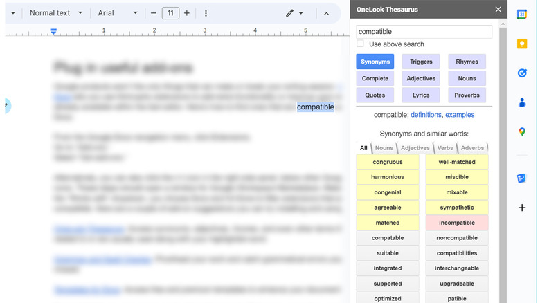 OneLook Thesaurus add-on