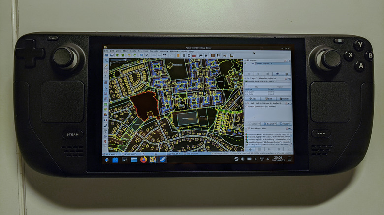 A Steam Deck system displaying Java Open Street Map on its screen