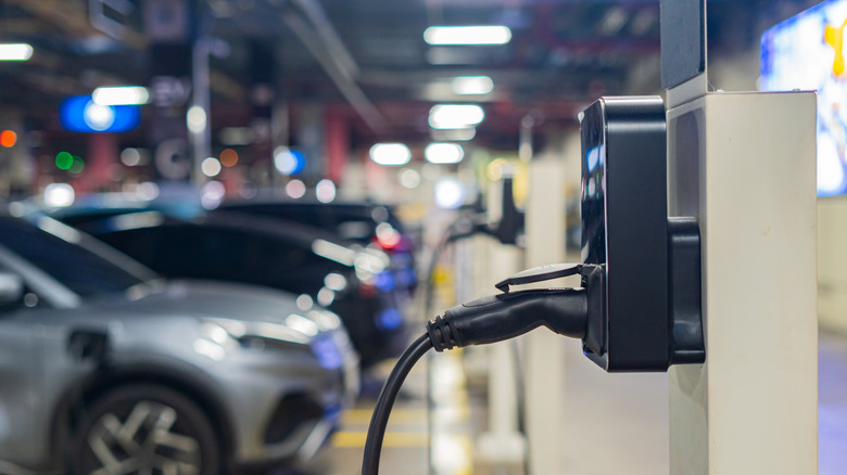 An EV charger installed inside a garage