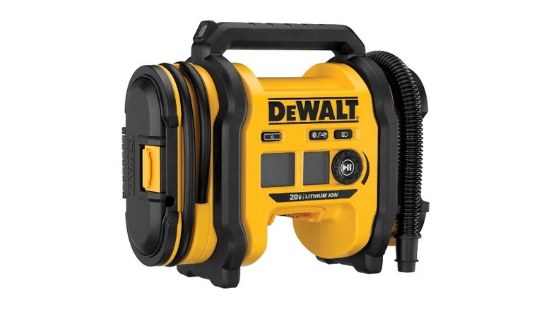 A Yellow and black tire inflator by DeWalt