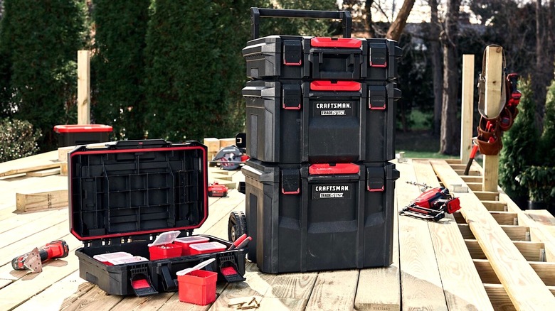 Picture showing Tradestack tool boxes in a garage