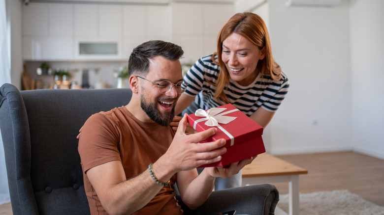 Gift items bugling out of a box