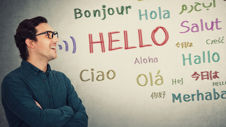 man talking in different languages
