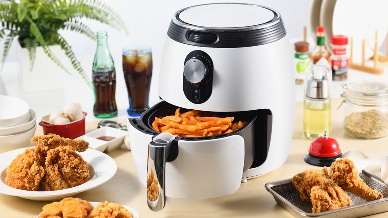 An air fryer with food