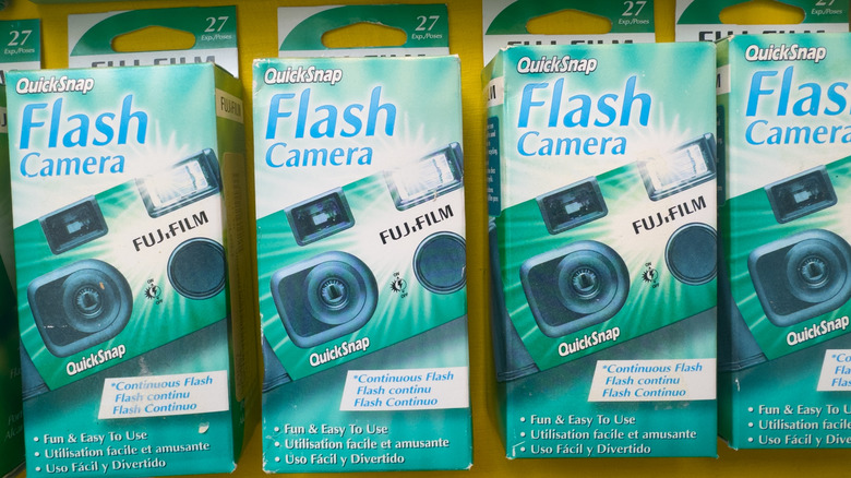 Display of Fujifilm QuickSnap cameras on store shelf