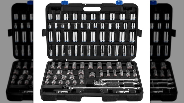 Quinn 83-piece ½-inch Drive SAE and Metric Master Socket Set on a white background