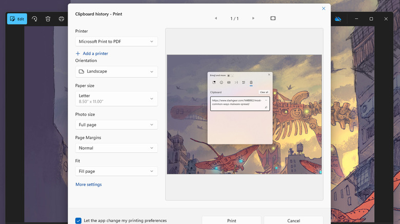 A Windows printer window showing Print to PDF