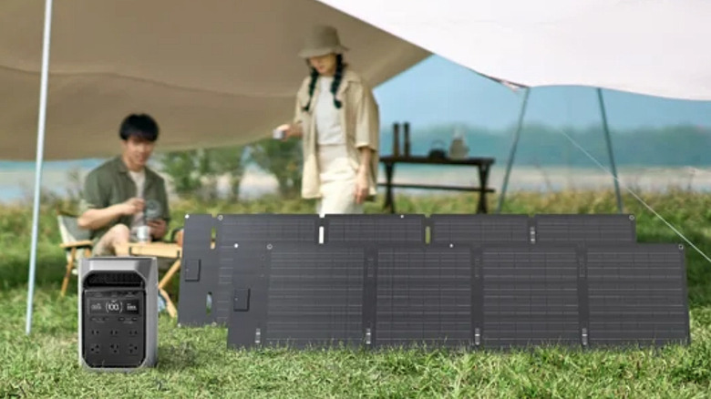 The EcoFlow Delta 3 Plus Power Station with Costco's bundled 60W solar panels.