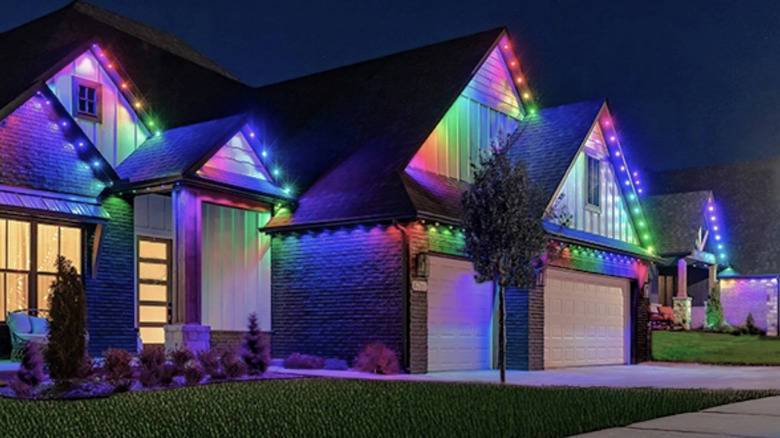 The Enbrighten Vibe Eternity Eave Lights lit up in multi-colors.