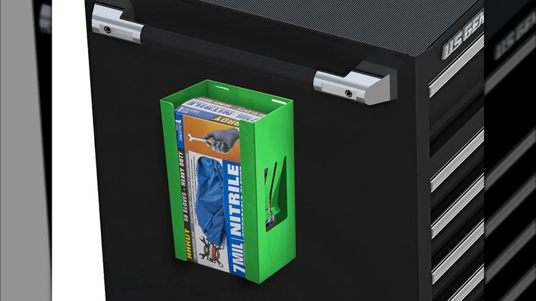 U.S. General Magnetic Glove/Tissue Dispenser attached to the side of a tool chest
