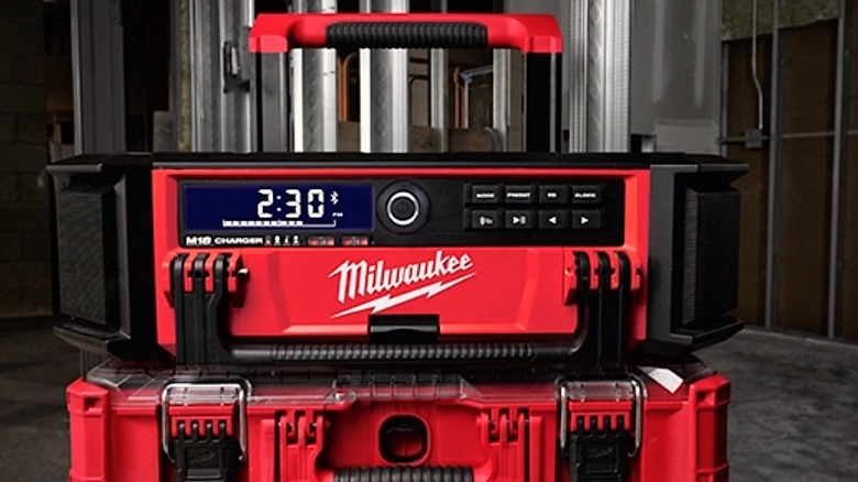 Milwaukee radio playing music at job site