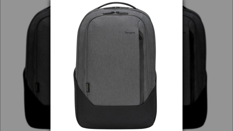 Targus grey and black backpack against white backdrop