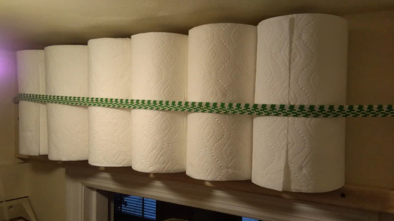Bungee cords used to store paper towels