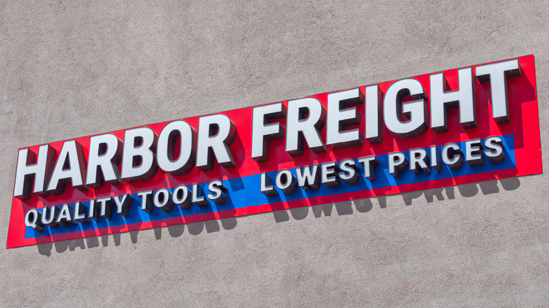 Harbor Freight sign on a gray wall