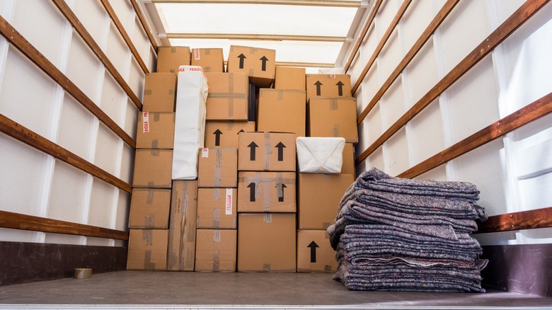 Boxes stacked in moving truck