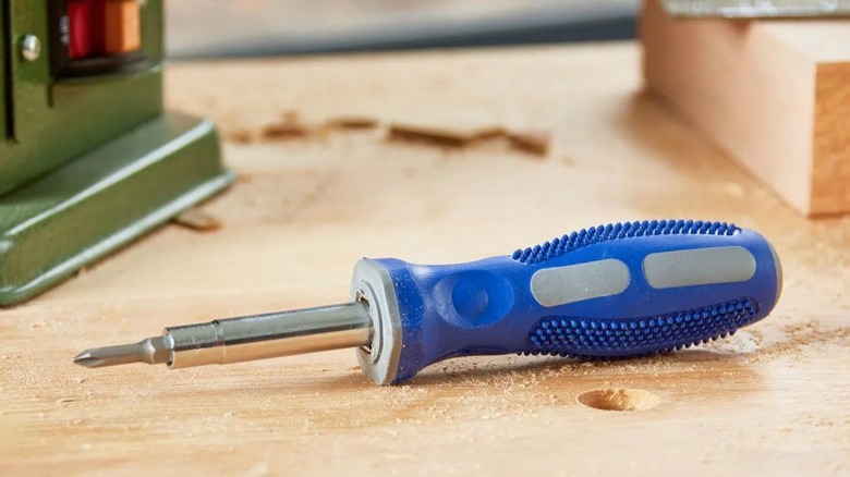 Harbor Freight screwdriver pictured on a workshop table