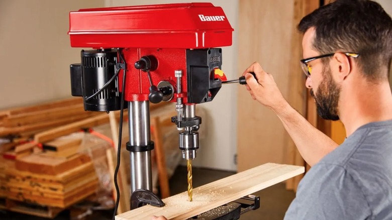 Person using Bauer Drill Press
