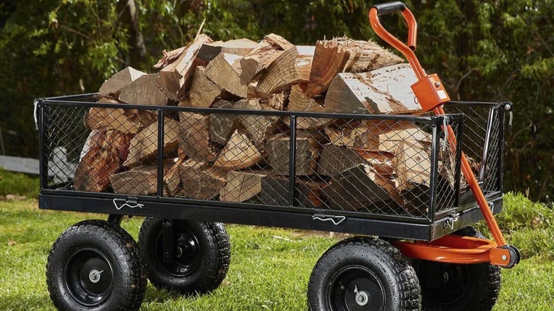 Utility cart transporting fire wood