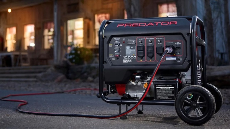 Predator generator powering the lights inside a home