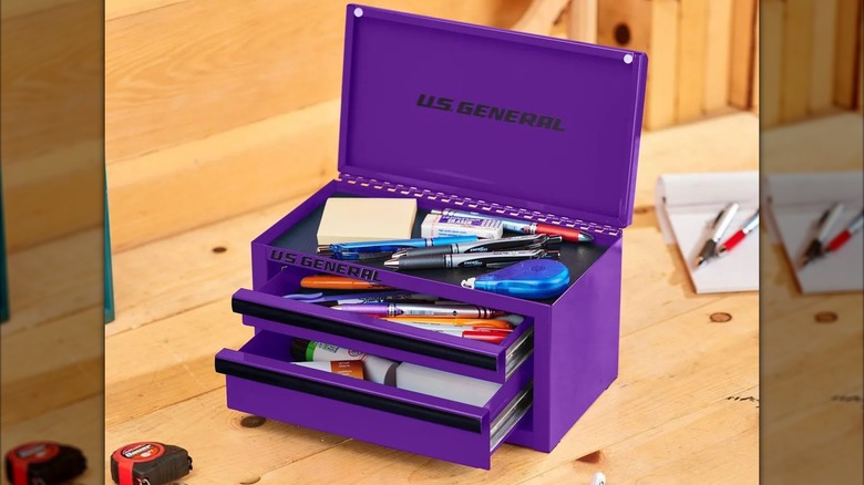 Mini toolbox filled with school supplies