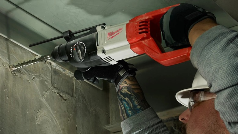 Milwaukee 8-amp 1-inch SDS D-Handle Rotary Hammer in use