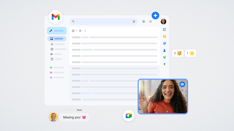 Clip art graphic of Gmail with email list view and smiling woman