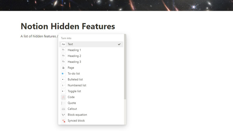 Notion slash command floating menu