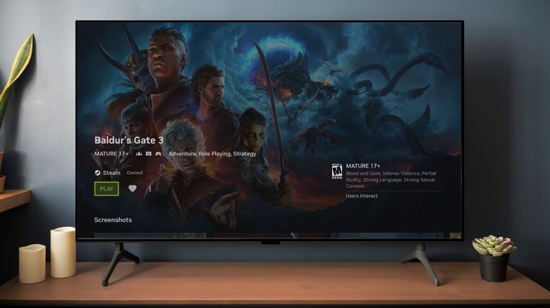 Baldur's Gate 3 listing in GeForce Now shown on TV