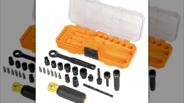 Klein Tools KNECT Impact Pass Through and Flip Socket Starter Set on a white background