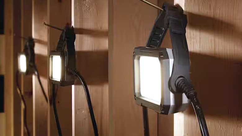 Picture showing lit Husky string lights hanging on posts