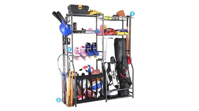Picture showing a rack with sports gear