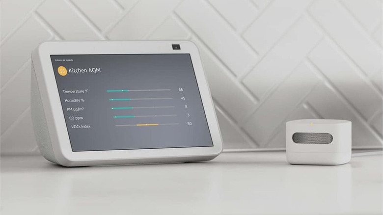 Amazon Smart Air Quality Monitor placed next to an Amazon Echo Show.